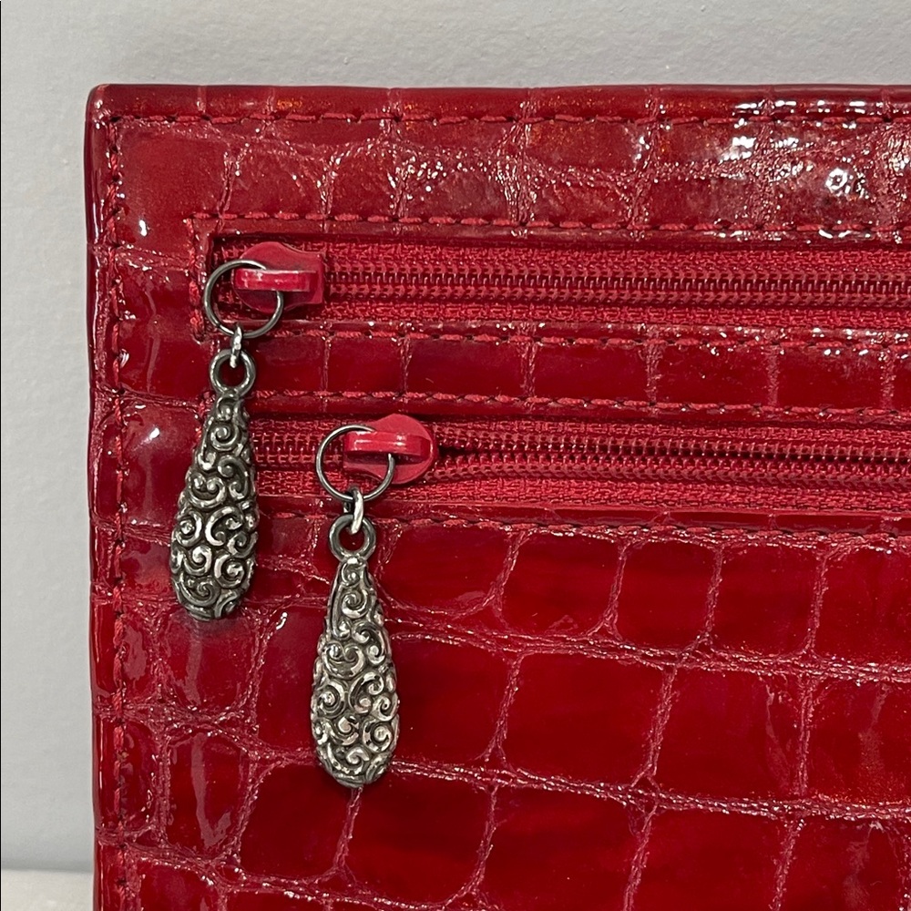 Brighton Red Croc Cher Portfolio Wallet patent red leather vintage pen pocket - Picture 5 of 15